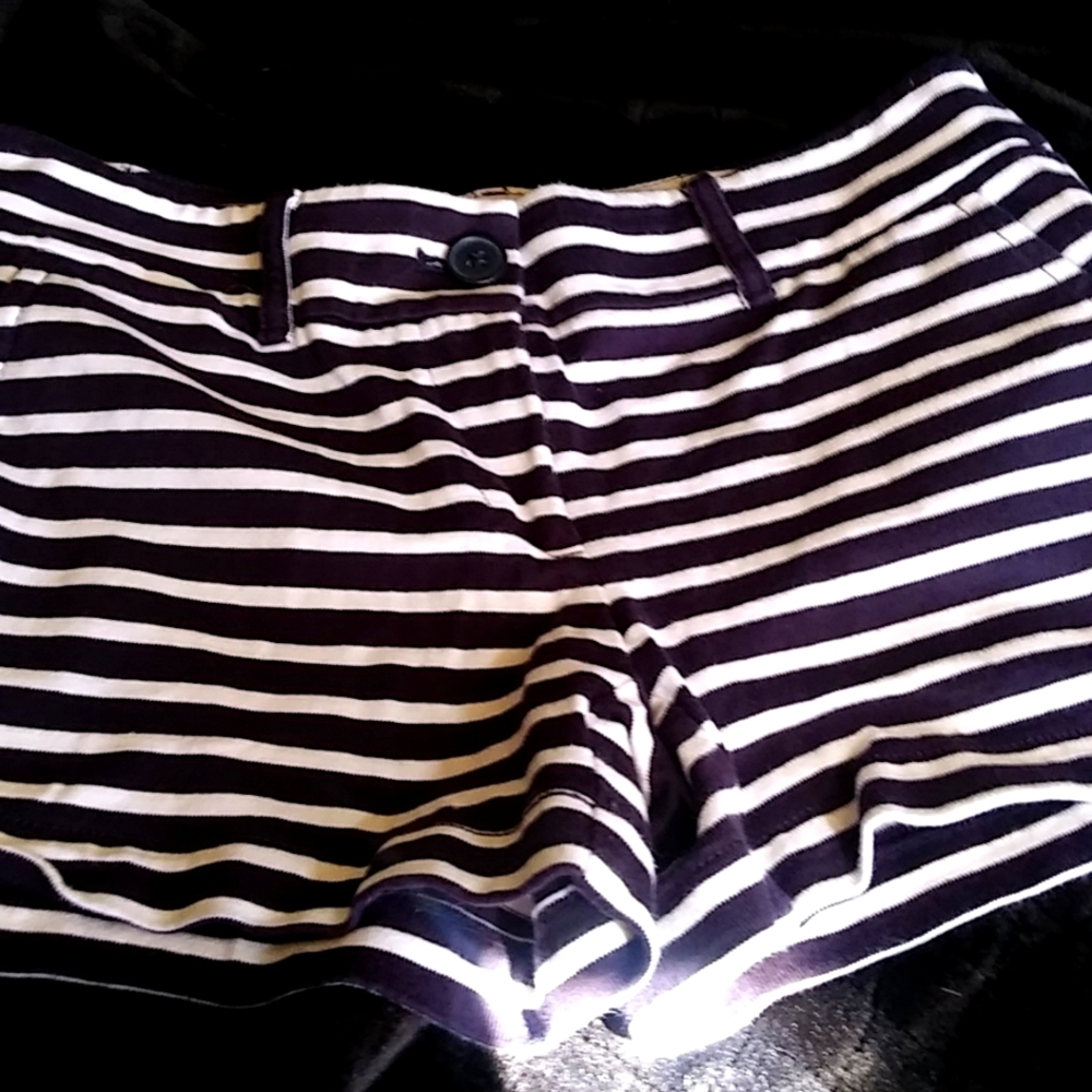 Ann Taylor "LOFT" shorts blue and white stripe size 00 zip,button front